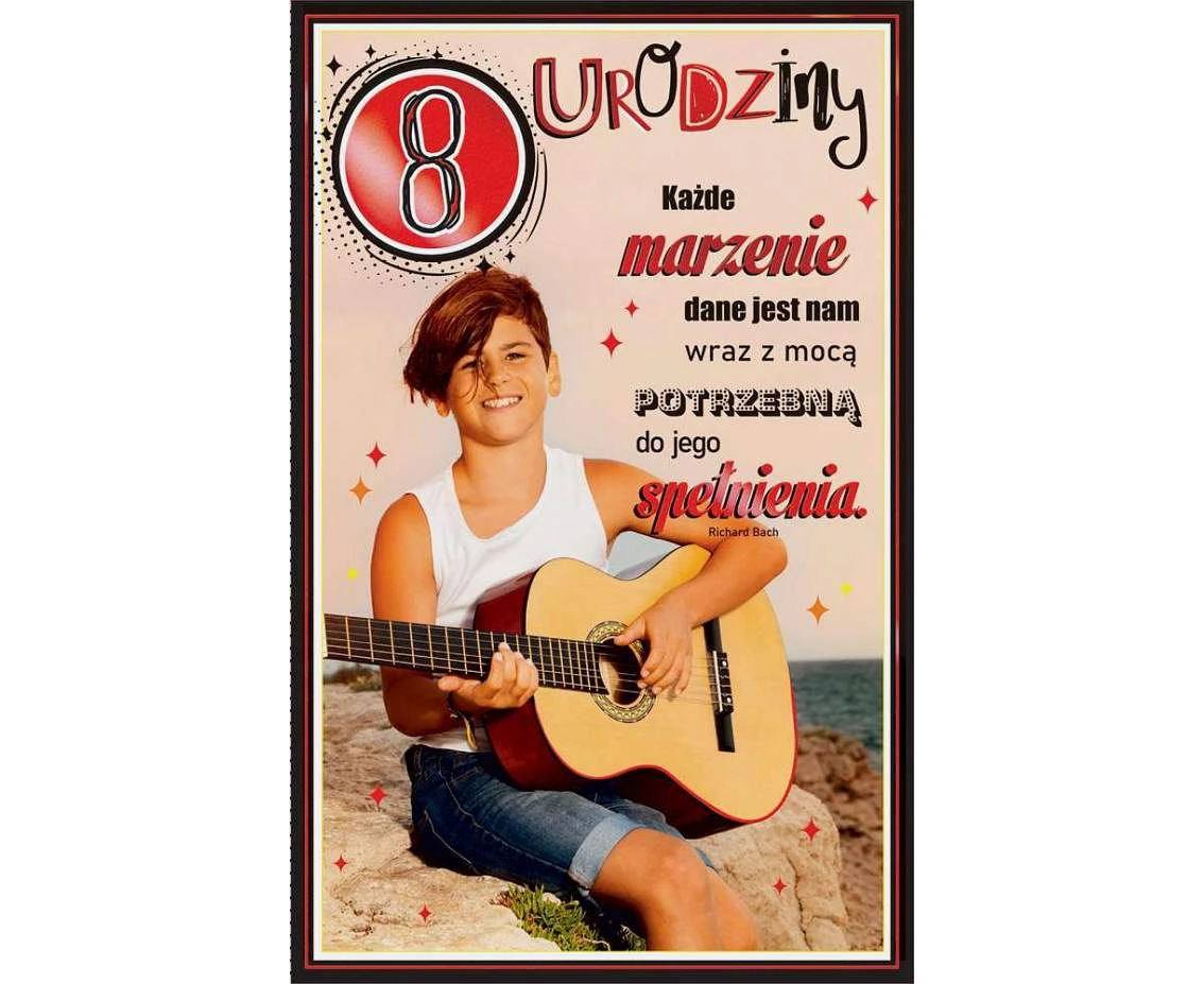 Birthday Card 8th Birthday, Boy with guitar, 13x20,5 cm
